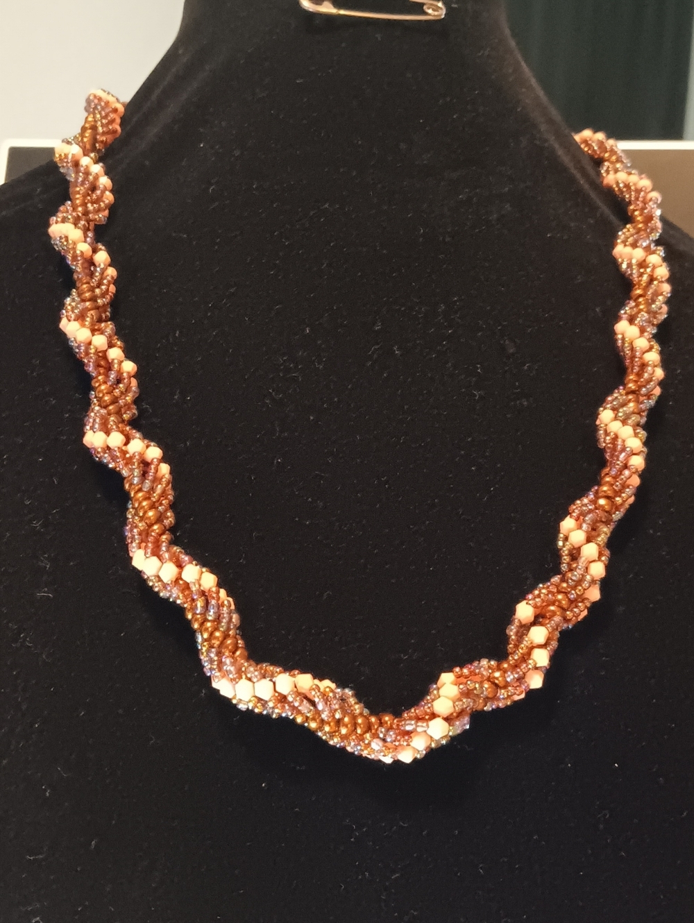 Handmade Peach and Copper Beaded Twist Necklace